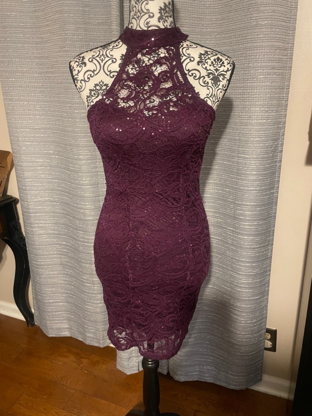 Speechless Plum Lace Halter Mini Dress